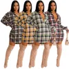 Plaid Shirt Dress Women Fashion Lapel Neck Long Sleeve Short Mini Dresses Clubwear Free Ship