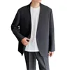 Men's Suits Collarless Single Button Blazers Men Korean Harajuku Streetwear Fashion Vintage Loose Casual Suit Coat Male Jacket Blazer