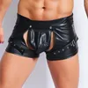 Underbyxor plus storlek sexig män läder boxare erotisk öppen front jockstrap gay underkläder klippt ut manlig låg midja underkläder homme xxl