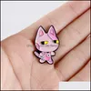 Pins Brooches Pink Cat Enamel Pin Brooches For Women Cartoon Animal Badge Flower Dress Lapel Clothes Shirt Backpack Jewelry Gift Ki Dhpdz