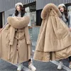 Piumino da donna Parka Giacca invernale Parka Spessa Fodera in pelliccia calda Parka lungo Cappotto imbottito in pile con cappuccio femminile Capispalla