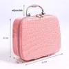Kosmetische Taschen Frauen tragbare Aufbewahrungsbox -Reiseb￼hne Make -up -Tasche Organizer Krokodilmuster Quadratische Rei￟verschlussbeutelhandtasche mit Spiegel