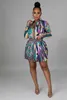 Двухклассные платье CMYAYA Женщины SET PRINT Full Eleve Single Breads Tops Tops Мини -плиссированные юбки Два 2 сета для женского модного наряда Fall J230506