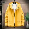 Men's Jackets Men Cargo Jacket Hoodie Black Yellow Safari Male Zipper Loose Plus Size 8XL Coats 7XL 6XL Windbreaker Winter 5XL Fleece