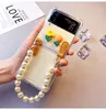 Clear Silicone Phone Cases for Galaxy Z Flip 4 3 with Bling Pearl Beads Strap Protective Transparent Case Cover Women Girls Xmas Gift z flip4