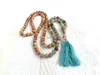 Hänghalsband M60624017 träpärlor knutna seidiment jaspers halsband mynta siden tassel med lotus charm