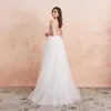 Robe De mariée col en V blanc ivoire Sexy haute fente perlée perles perles cristal une ligne dos nu robe De mariée Vestido De Noiva