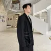 Herenpakken zwarte splice pak blazer mannen Harajuku streetwear mode losse casual jas mannelijke Koreaanse chic feest blazers jas