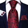 Bow Ties Hi-Tie Luxury Ring mörkröd Mäns slips Set Paisley Silk for Men Fashion Design Hanky ​​Cufflinks Wedding Quality Slips