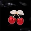 Pines Broches Cristal Rhinestone Mujeres Broche Joyería Chapado Oro Rojo Cereza Dama Broches Aleación Moda Pin 4 6Xa J2B Gota Deliv Dhw23