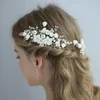 Jóias para cabelos de casamento SLBRIDAL Handmade Crystal simulado Pearls Flower Cerâmica Pins de pente de noiva Mulheres 221012