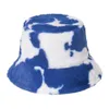 冬の牛のヒョウのフェイク毛皮ふわふわのバケツ帽子屋外暖かい太陽の帽子ソフトベルベットファーリーフィッシャーマンキャップガールファッションパナマDE817