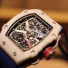 Luxo masculino relógio mecânico negócios lazer Rm67-02 totalmente automático branco cerâmica pano banda moda movimento suíço relógios de pulso