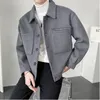 Men's Jackets 2022 Autumn Winter Mens Short Woolen Coat Single-Breasted Design Casual Windbreaker Fashion Retro Tartan Jacket S-3XL