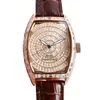 Nya fulla herrar Diamond Watches Japan Importera mekanisk automatisk r￶relse 45mm Titta m￤n ￤kta l￤derband rosguld tonneau fall armbandsur montre de luxe