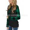 스프링 가을 여성용 까마귀 긴 소매 인쇄 스포츠 격자 무늬 티셔츠 스웨트 셔츠 패션 레이디 재킷 면화 패치 워크 아웃복