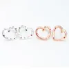 Rose Gold Color Stone Love Heart Hoop Earrings Wedding Gift Jewelry For Women Girls with Original Box for Pandora 925 Sterling Silver Stud Earring