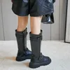 Boots Winter 2022 Black Kids Fashion High Breattable Non-Slip ökande PU Girls Chic Cool Platform för Party Show Y2210