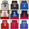 Retro Basketball Jersey 3 Allen Iverson Black White Red Splited Color Matching Vintage Mens Stitched Jerseys Mesh Throwback