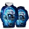 Herrtr￶jor Death Skull Lustiger Herren Hoodie 3Dfull Print Herbst Pullover Harajuku Street Sports Freizeitkleidung utomhus