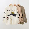 Womens Knits Tees Autumn White Cotton Knitted Cardigan Sweater Women Coat Print Vneck Pockets Female Jumpers Casaul Buttons Women Tops 221012