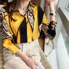 Женские футболки T есть 2022 весенняя одежда в иностранном стиле универсальная контрастная печать леопардовой печать с длинным рукавом шифоновая блузка