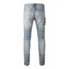 Blue Fall Animal Snake Broderi Patchwork Jeans Hombre Motorcykelbyxor Streetwear Ripped Jean Noir Homme Dragkedja Jeans För män