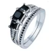 Wedding Rings Sets Jewelry Distribution Princess Black Cubic Zircon Women Engagement Ring Jewellery6247406