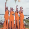 New Orange Long Mermaid Bridesmaid Dresses One Shoulder With Split African Women Wedding Guest Party Dress Vestidos