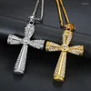 Pendant Necklaces European And American Hip Hop Titanium Steel Gold Plated Diamond Inlaid Catholic Cross Necklace
