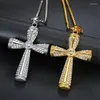 Pendentif Colliers Hip Hop Européen et Américain Titane Acier Plaqué Or Diamant Incrusté Collier Croix Catholique