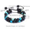 Strand 5 PCS/Lot Natura 8 mm Round Stone Tiger-Eye Onyx P￤rlor Double Row Charm Weave Nylon Rope Handgjorda justerbara armband Man Woman Woman