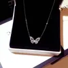 Silver Plated CZ Zircon Butterfly Pendant Necklace Shiny Crystal Wedding Necklace Jewelry Valentine Gift170o