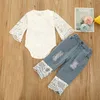 Ensembles de vêtements Born Baby Girls Summer Lace Romper Tops Denim Jeans Shorts Infant Outfit Girl Princess Clothes 3 6 9 12 Months