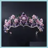 Wedding Hair Jewelry Luxury Baroque Purple Crystal Pearl Bridal Crown Tiara Magnificent Diadem For Bride Headband Acces Otewa