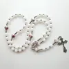 Chapelet croix du Christ jésus, collier en perles acryliques en céramique blanche pour hommes et femmes, pendentif, bijoux religieux