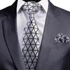 Bow Ties Gusleson Design Silk krawat solidny srebrny czarny trójkąt Trójkąt o trójkąt kraciastek i kieszonkowy zestaw na imprezę ślubu