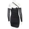 Casual Dresses CHRONSTYLE Sexy Black Mesh Long Sleeve Bodycon Dress Women Off Shoulder Halter Backless Mini Elegant Club Autumn Vestidos