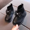 Stövlar Nya 2022 Autumn Children's Shoes Girls Soft Leather Ankle Fashion Cute Bow Baby Princess High Top Sneakers andningsbara Y2210