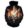 Heren Hoodies Harajuku Skull Ghost Tanden grappige mannen en vrouwen 3D horror half witte versie blauw groot patroon bedrukte hoodie hiphop