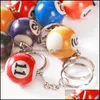 Chave de chave anéis de chaves 16pcs/set/lote mini bilhar em forma de chaveiro de colorf piscina colorf small ball keychains criativos pendurados decoratio dhhaj
