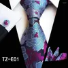 Bow Ties Fashion Floral Tie Men's 8cm Silk Slipsarduk Manschettknappar Set Blue Green Wedding Solid Pocket Square Gifts