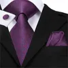 Bow Ties Hi-Tie Business Men's Bolo Tie Gold Ring Silk Luxe Purple For Men Floral Hanky ​​Cufflinks Set Bruiloft Hoogwaardige stropdas