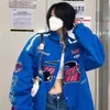 レディースジャケットバーシティジャケットプリントカジュアルジッパー長袖レーシングコート冬の服ビンテージカラーブロック爆撃機221012