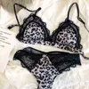 BRAS Sets sexy Leoparden-Druck-Spitze Bralette Dreieck Tasse ohne Stahl Ring nahtlose Unterwäsche Set Tanga Versuchung Dünner BH mit Briefsanzug T220907