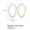 Boucles d'oreilles cerceau femmes tempérament blanc perle cercle boucle d'oreille fille fête d'anniversaire grand rond mode métal bijoux oreille anneaux 2022