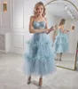 Strapless Formal Evening Dresses with Feathers Ankle Length Sweetheart Neck Tulle Prom Party Gowns