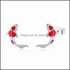 Charm Bamoer Fish Red Enamel Stud Earrings For Women 925 Sterling Sier Spring Koi Ear Studs Festival Fashion Jewelry 1771 V2 Drop De Dhdv0