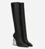 Hiver célèbre keira tal both tissu tissu femme bottes forme talon palladium carbone noir étirement en cuir étiré zip dame sur le genou butin eu35-43