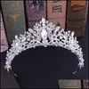 Conjuntos de jóias de casamento 3 PCs Conjunto de jóias de casamentos de noiva Crown Brincos Tiara Brincos Ornamentos de colar de gargantilhas Terno de casado com a cabeça dhbx8